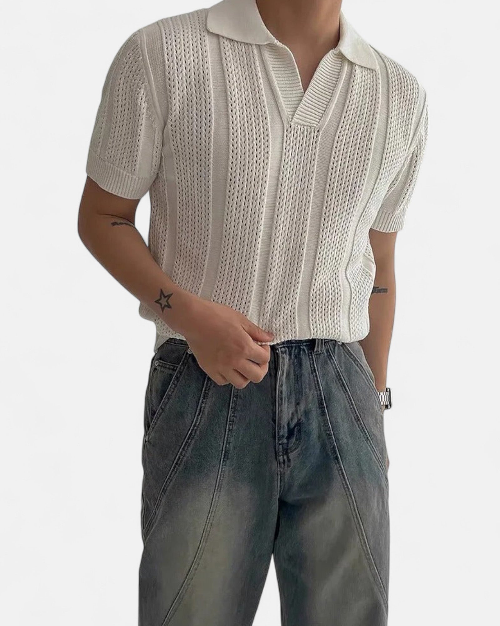 Andrew – Elegant Cotton Blend Knitted Polo - White - S - OldMoney - Fashion