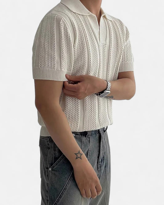 Andrew – Elegant Cotton Blend Knitted Polo - White - S - OldMoney - Fashion