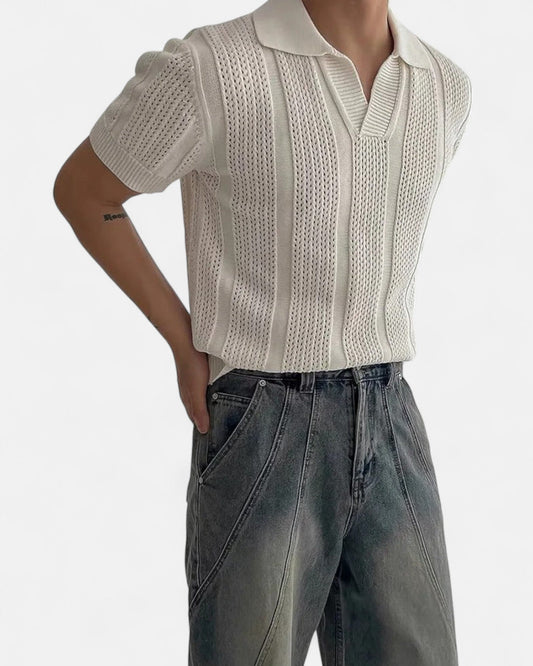 Andrew – Elegant Cotton Blend Knitted Polo - White - S - OldMoney - Fashion