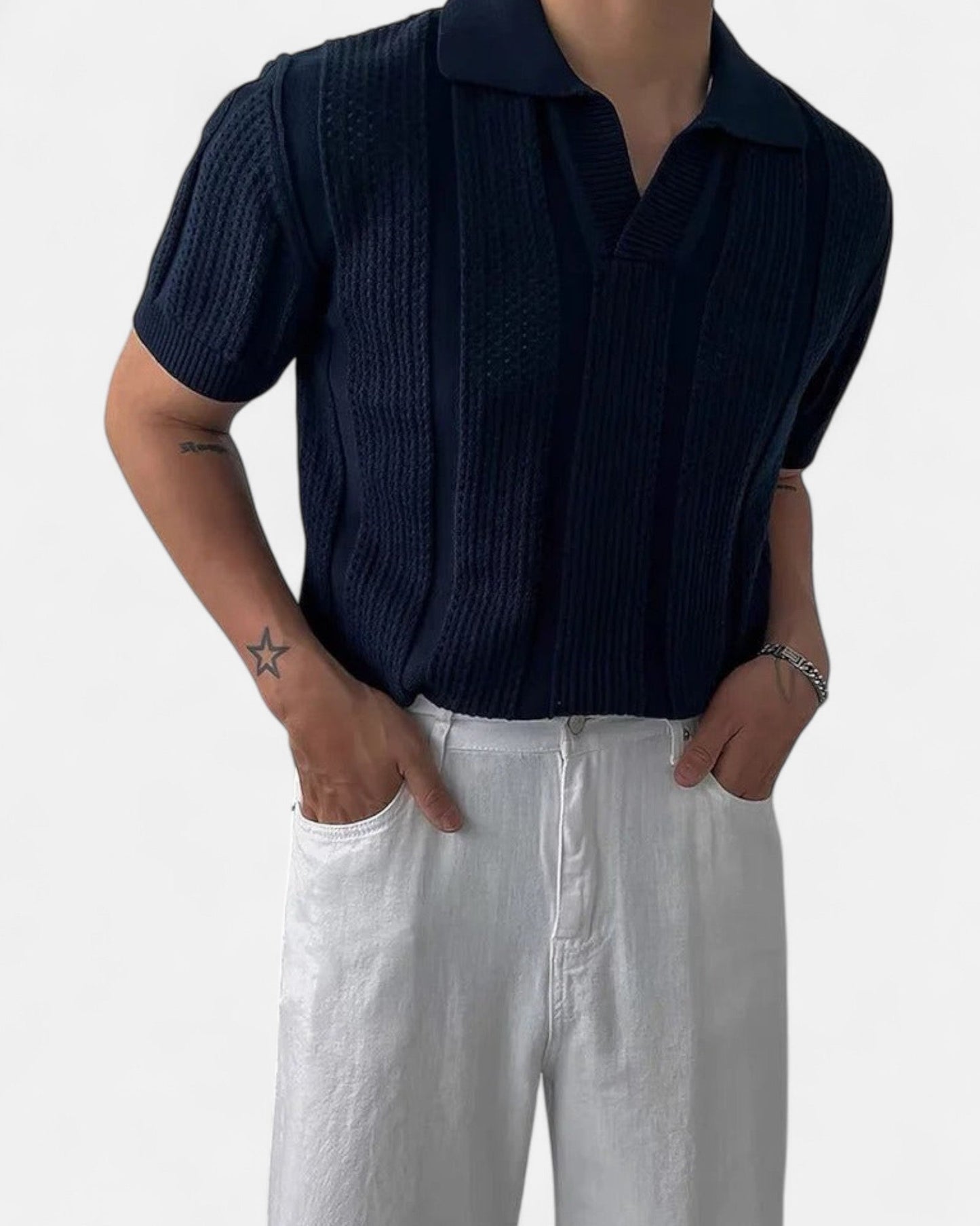 Andrew – Elegant Cotton Blend Knitted Polo - Blue - S - OldMoney - Fashion