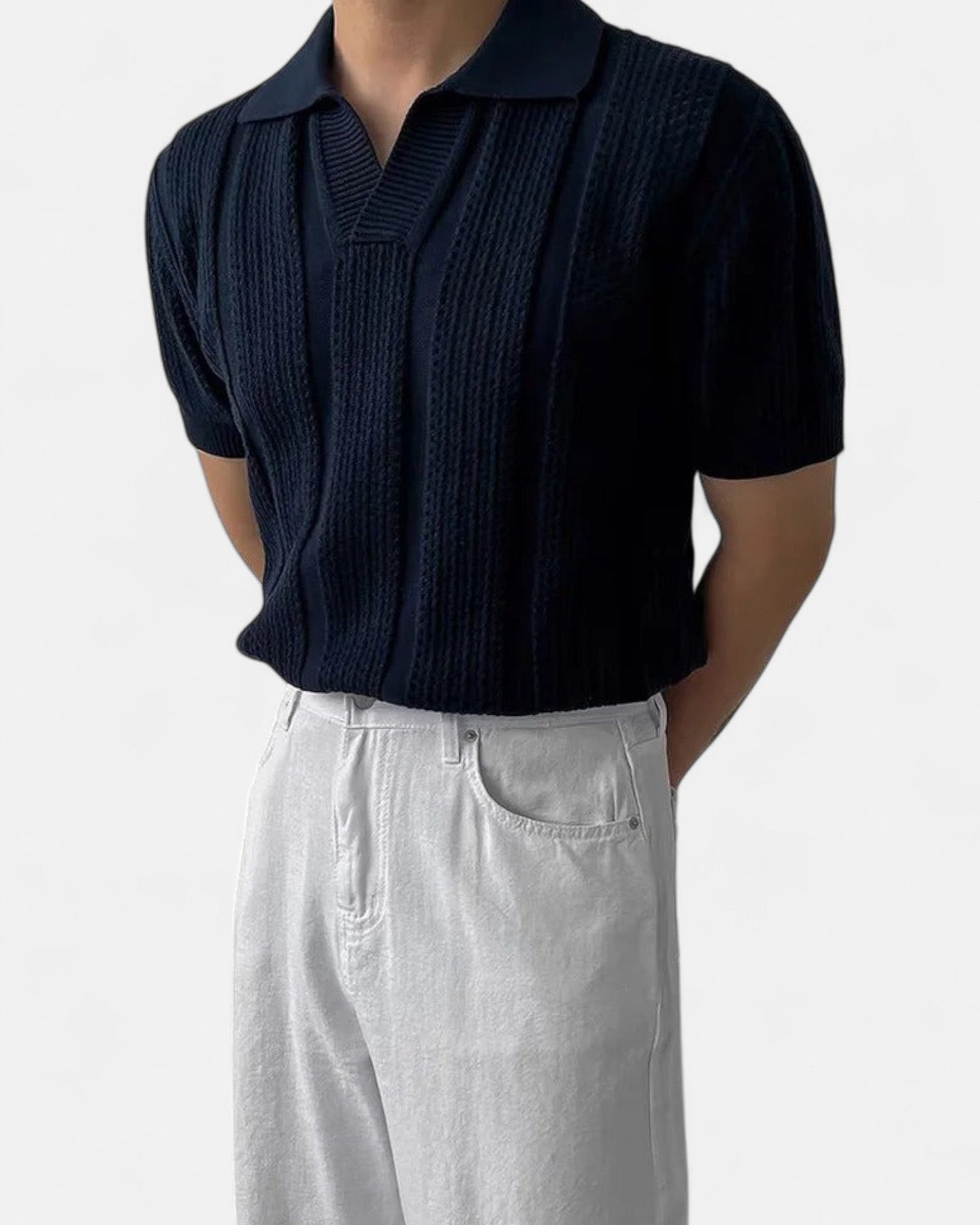 Andrew – Elegant Cotton Blend Knitted Polo - Blue - S - OldMoney - Fashion