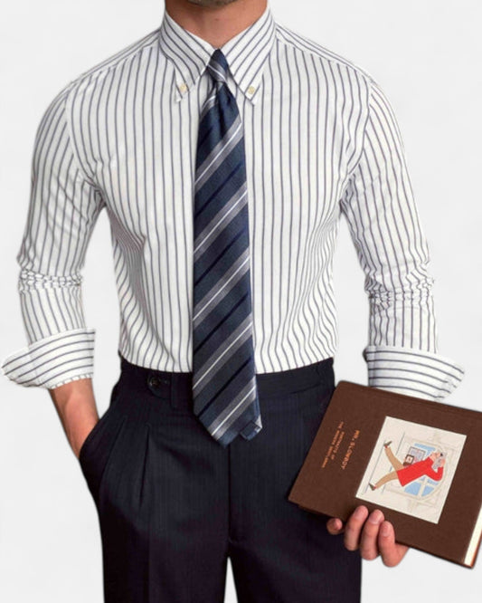 Bradley – Classic Striped Cotton Casual Shirt - Blue - M - OldMoney - Fashion
