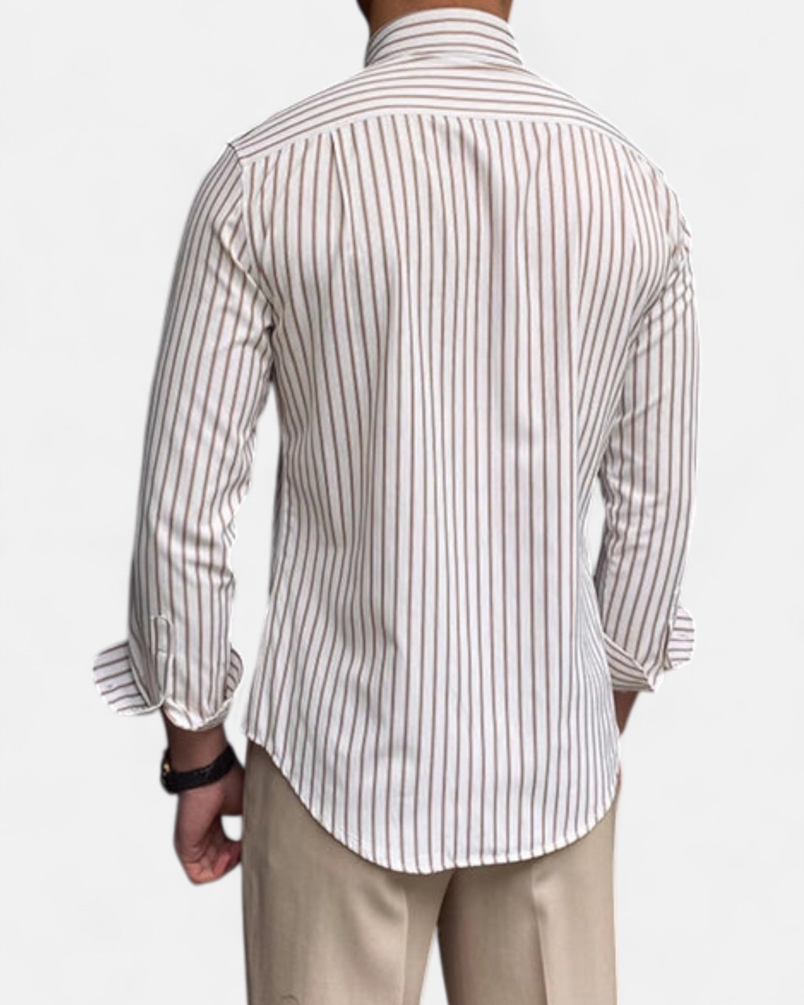 Bradley – Classic Striped Cotton Casual Shirt - Brown - M - OldMoney - Fashion