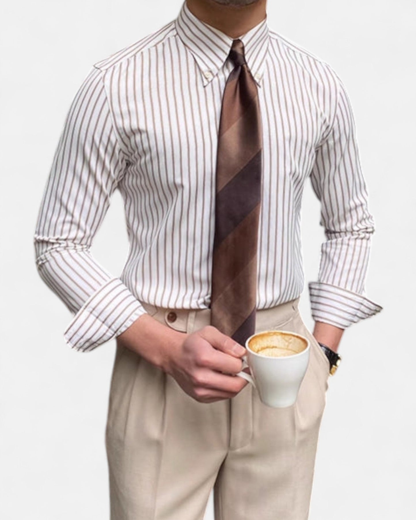 Bradley – Classic Striped Cotton Casual Shirt - Brown - M - OldMoney - Fashion
