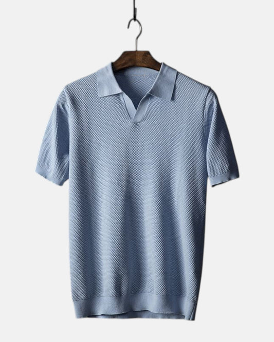 Damian – Refined Slim Fit Cotton Polo - Pastel Blue - S - OldMoney - Fashion