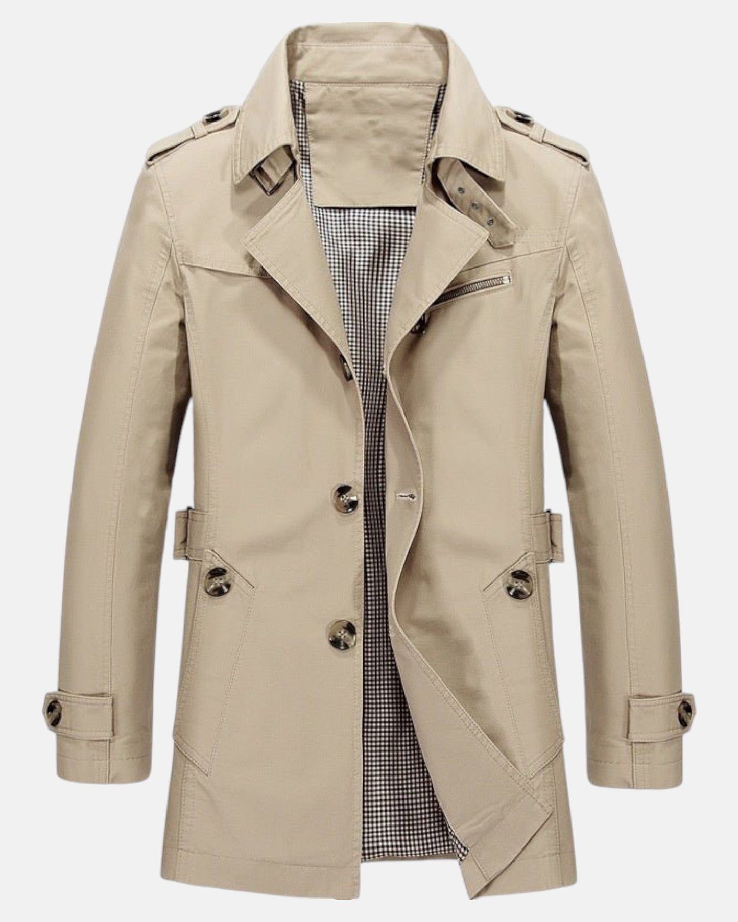 Elias – Timeless Cotton Trench Coat - Light Khaki - 36 - Old Money Fashion