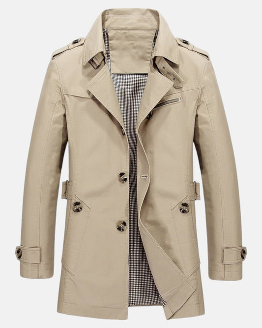 Elias – Timeless Cotton Trench Coat - Light Khaki - 36 - Old Money Fashion