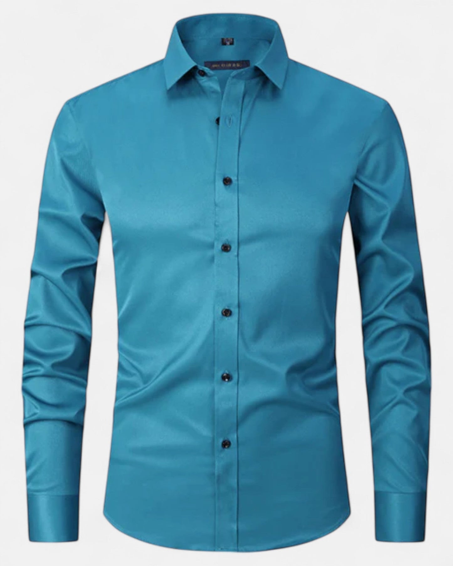 Felix – Luxe Cotton Long - Sleeve Shirt in Classic Fit - Sea Blue - S - OldMoney - Fashion