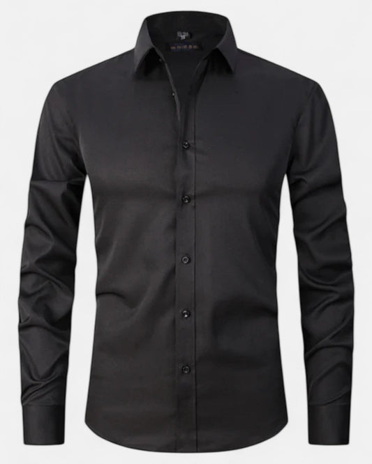 Felix – Luxe Cotton Long - Sleeve Shirt in Classic Fit - Black - S - OldMoney - Fashion