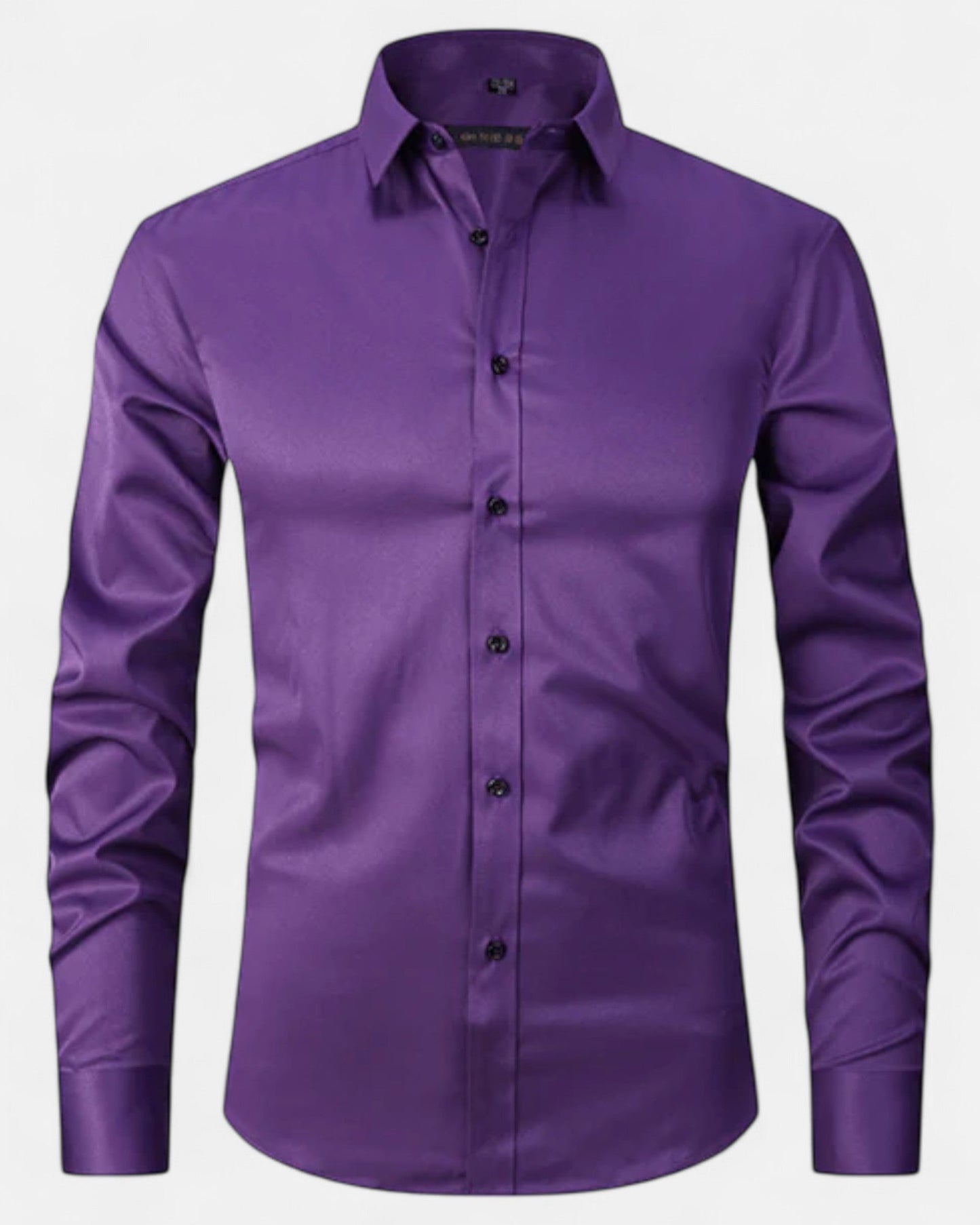 Felix – Luxe Cotton Long - Sleeve Shirt in Classic Fit - Dark Purple - S - OldMoney - Fashion