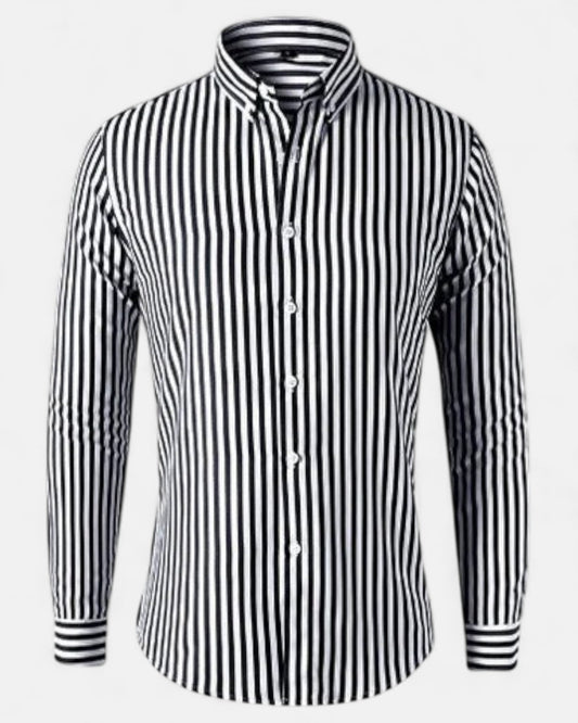 Kevin – Tailored Cotton Striped Shirt for Timeless Elegance - Black - S - OldMoney - Fashion