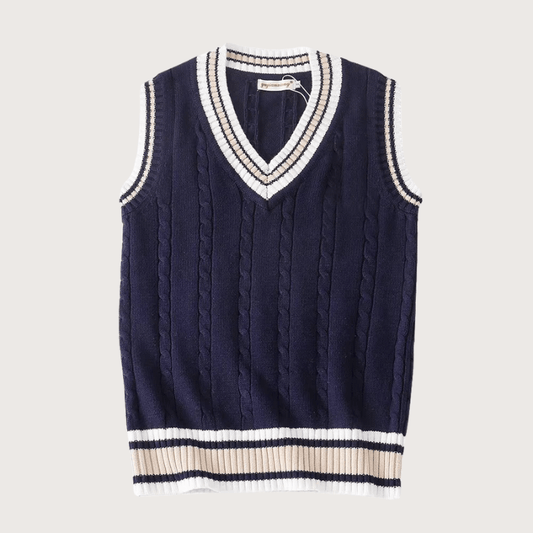 Mens Knitted Sweater Vest V Neck Sleeveless Casual Style - L - Obsidian Blue - OldMoney Fashion