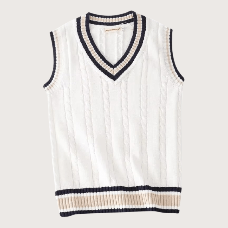 Mens Knitted Sweater Vest V Neck Sleeveless Casual Style - L - White - OldMoney Fashion