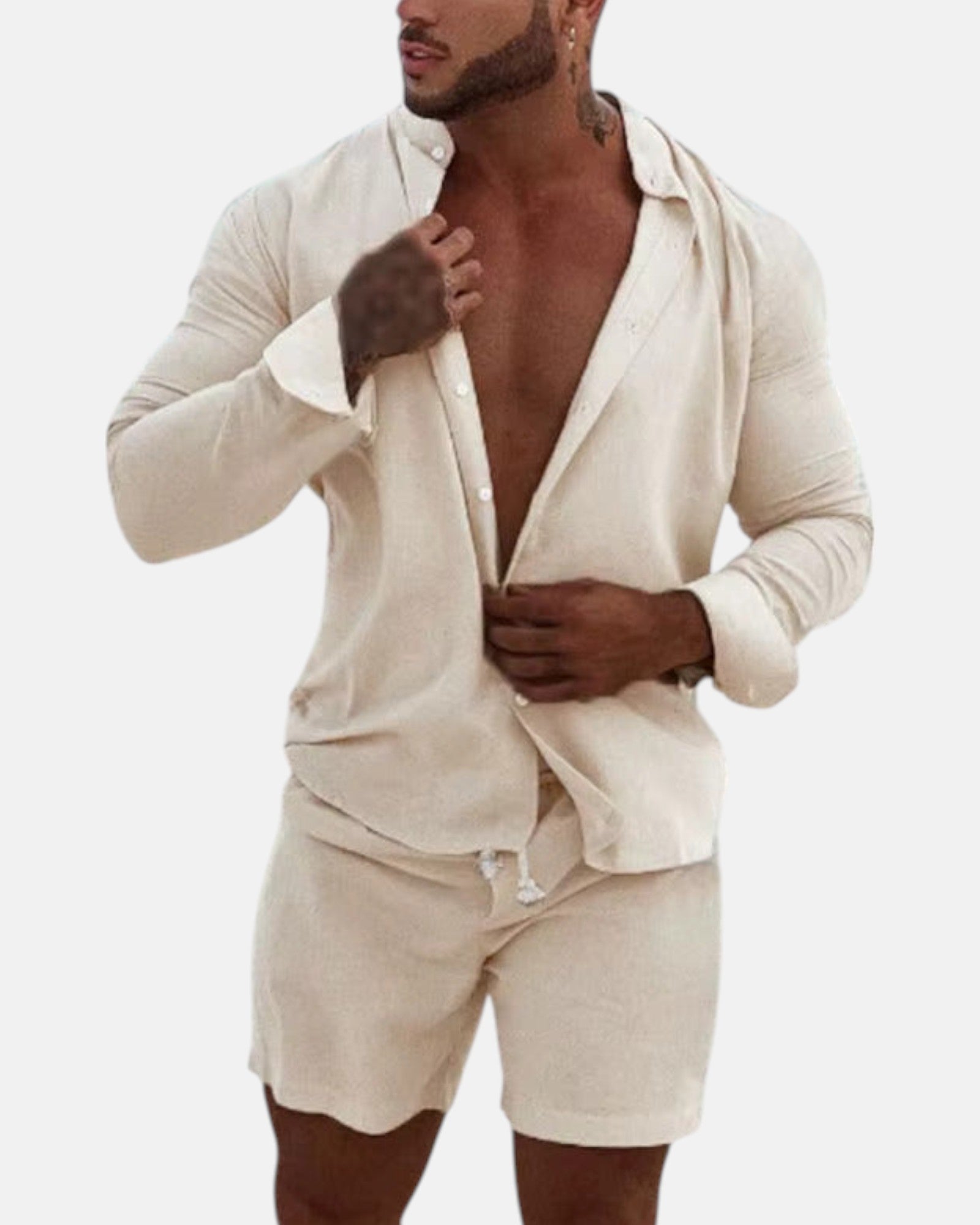 Rupert – Elegant Cotton Beachwear Set - Beige - S - OldMoney - Fashion