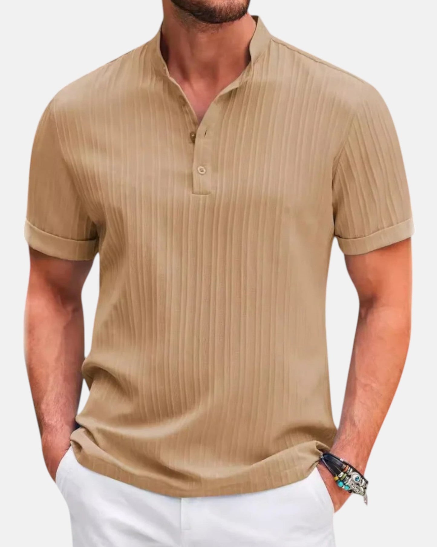 Frank – Elegant Cotton Slim Fit Summer Polo - Khaki - S - OldMoney - Fashion