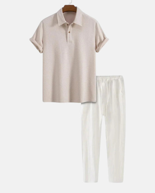 Rupert – Relaxed Polo & Trousers Set - Beige - S - OldMoney - Fashion